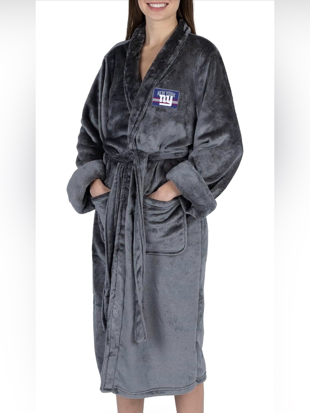 Northwest New York Giants Plush Shawl Collar Robe in Charcoal Gray